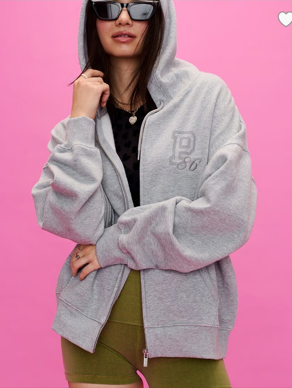 STUNNING Vs Pink Grey Heather Grey ZIP UP FLEECE HOODIE